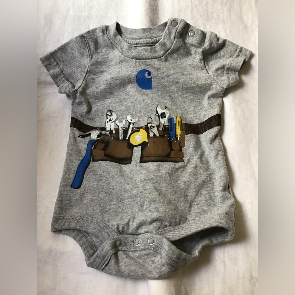 Carhartt Infant Toolbelt Print Gray Short Sleeve Bodysuit Size 6M